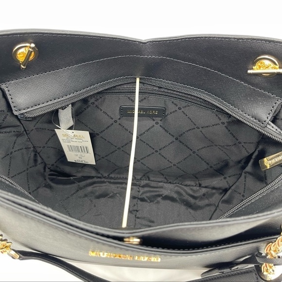 Michael Kors Large X Chain Shoulder Tote Bag Rich Black Leather - Picture 5 of 10